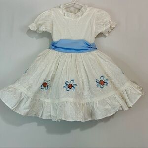 Only Little Once Toddler Girls Swiss Dot Flower Bow Dress White Size 4 FLAW Cute